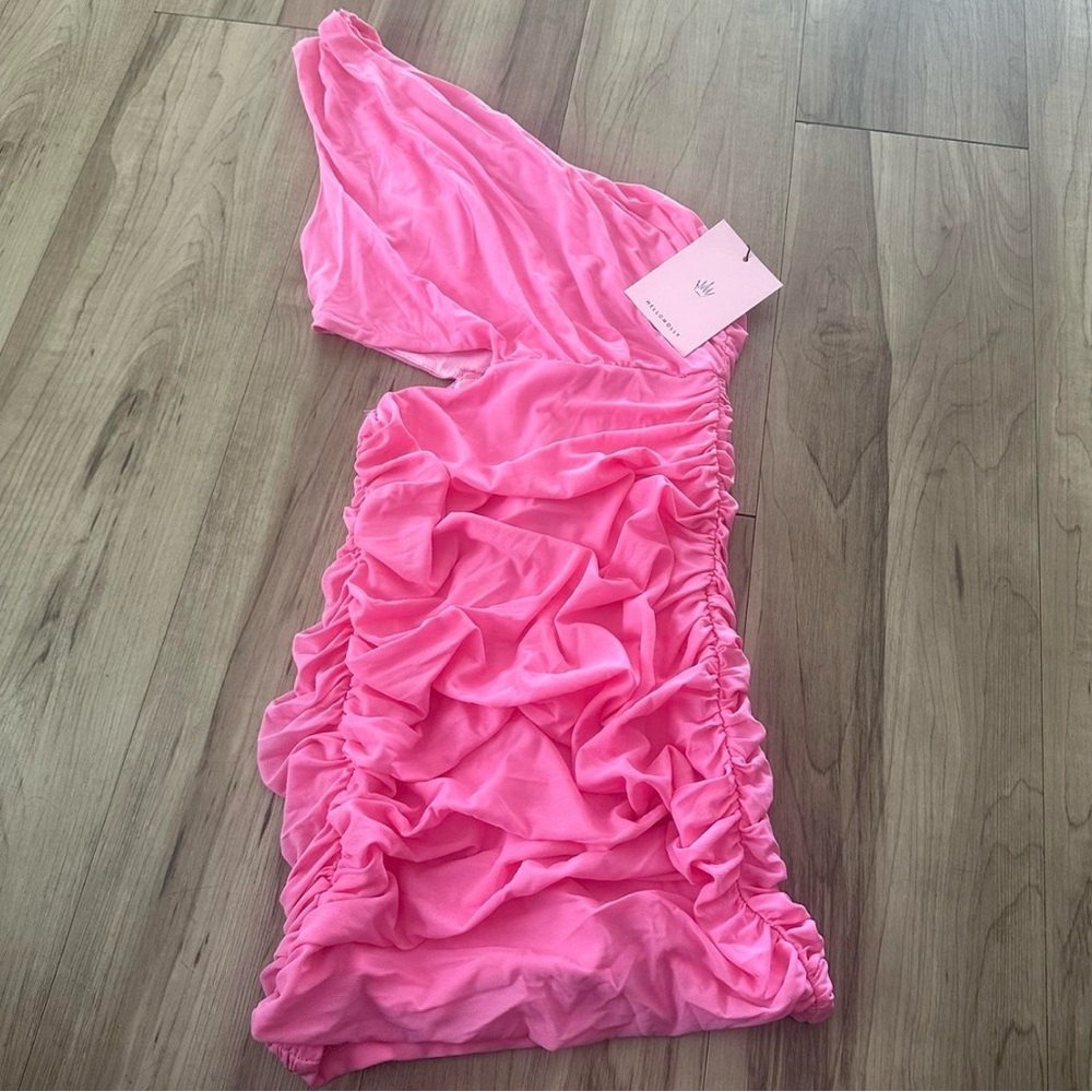 Hello Molly Pink One Shoulder Pink Ruched Mini Dress